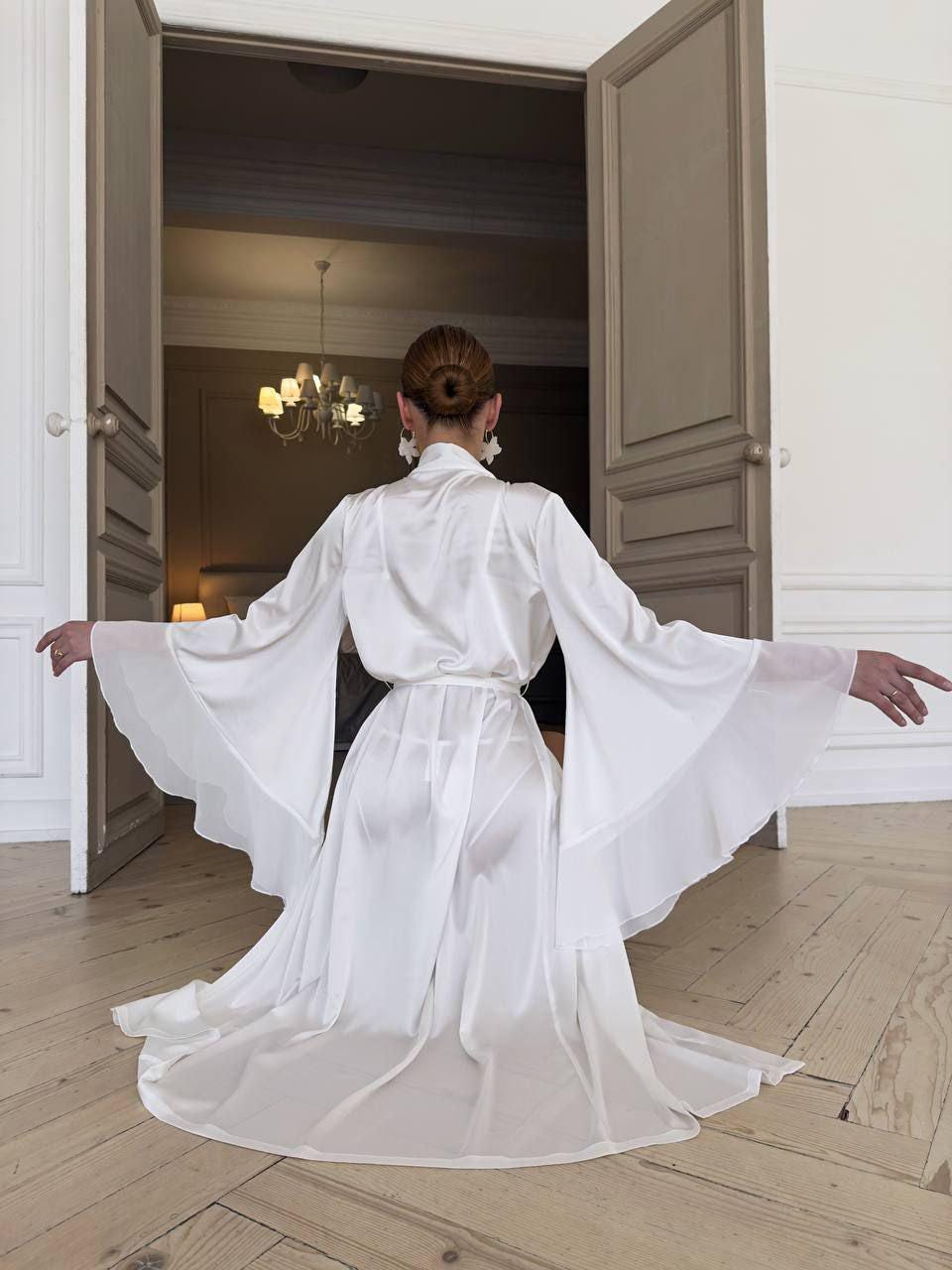 Luxury Satin Bridal Robe With Angel Sleeves | Fast 4 Day Delivery in ...
