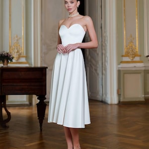 Bridal Midi Corset Dress for Engagement, Civil Ceremony, Rehearsal Dinner, Bridal Shower & Reception | Elegant Simple Wedding Dress