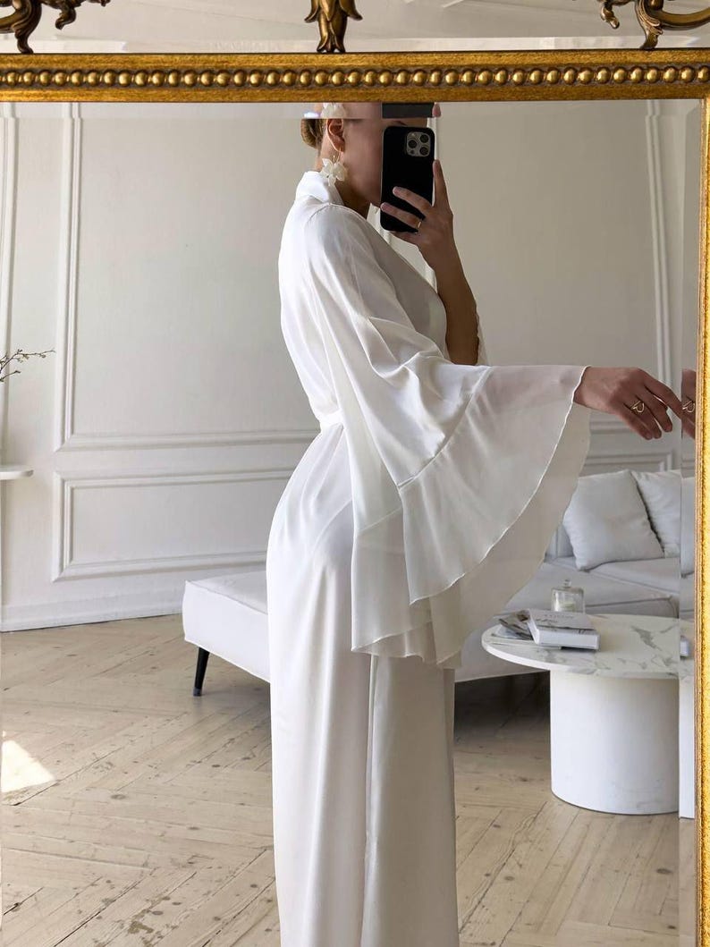 Luxury Satin Bridal Robe With Angel Sleeves | Fast 4 Day Delivery in ...