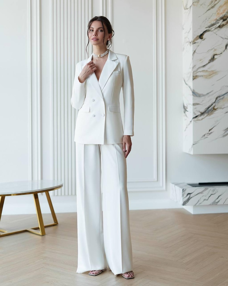 Civil Wedding Suit for Bride, Courthouse Wedding Outfit, Bridal Pantsuit, True to Size image 14