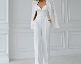 Civil Wedding Suit for Bride, Courthouse Wedding Outfit, Bridal Pantsuit, True to Size