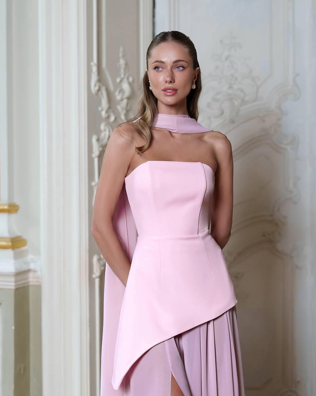 pink strapless evening dress Strapless Blush Pink Dress A-Line Formal Dresses