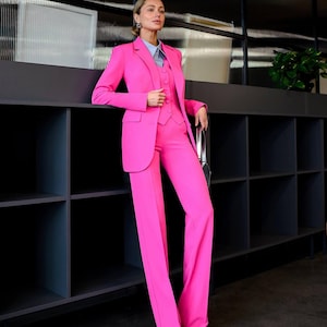 Pink Women Suit, 3-piece Pantsuit for Women, Women Suit Vest, Classic Trouser Women, Ladies Business Suits, Pink Suit Set, Pink Woman Suit