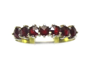 GARNET BAND RING Vintage Sterling Silver Bohemian Garnet Gemstone Ring Size 6.5