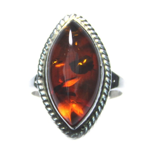 PATRICK YAZZIE RING Vintage Sterling Silver Natural Amber Cabochon Ring Size 7 3/4