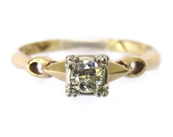 Antique 14K Solid Yellow Gold Diamond Ring, 0.25 ct, Size 4.75