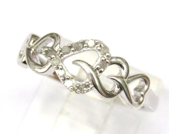 Anello vintage in argento sterling con cuore di diamanti naturali, 6 3/4