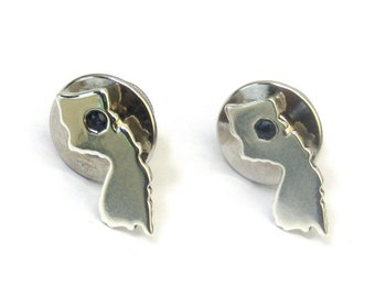 Tiffany & Co New Jersey State Shape 2 Lapel Pins - Silver NJ Pin with Sapphire Accent
