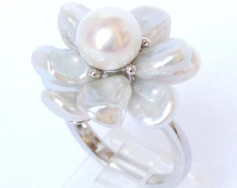TARA PEARLS RING Vintage Sterling Silver Cultured Pearl Flower Ring Size 7
