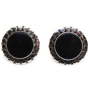 ONYX STERLING EARRINGS Vintage Sterling Silver Black Onyx Flower Stud Earrings 17 mm
