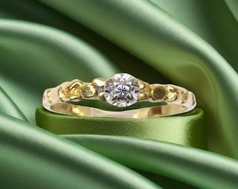 Vintage 14k Gold Nugget Style Diamond Ring Size 6.5 Weddings Engagements Anniversaries