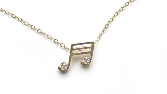 EiGHTH NOTE DiAMOND 14K GOLD NECKLACE 14K Solid Y… - image 2