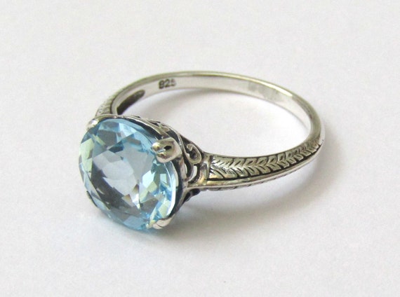 TOPAZ STERLING RING Vintage Sterling Silver Blue … - image 5