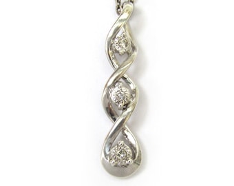 Rosy Blue Vintage Sterling Silver Natural Diamond Swirl Pendant Necklace 17 3/4”
