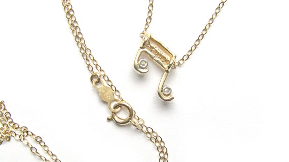 EiGHTH NOTE DiAMOND 14K GOLD NECKLACE 14K Solid Y… - image 3