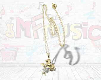 14k Yellow Gold Diamond Angel Pendant Necklace - 16"