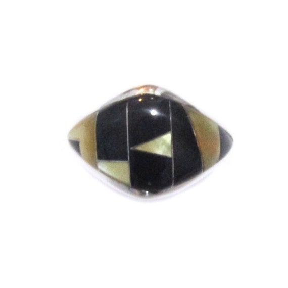 ONYX MOTHER of PEARL STERLiNG RiNG Vintage Sterli… - image 1