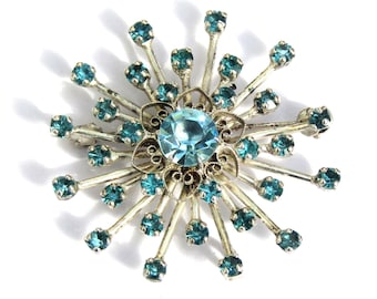 Spilla/ciondolo vintage Art Déco a forma di stella con strass blu in argento sterling, gioiello d'epoca.