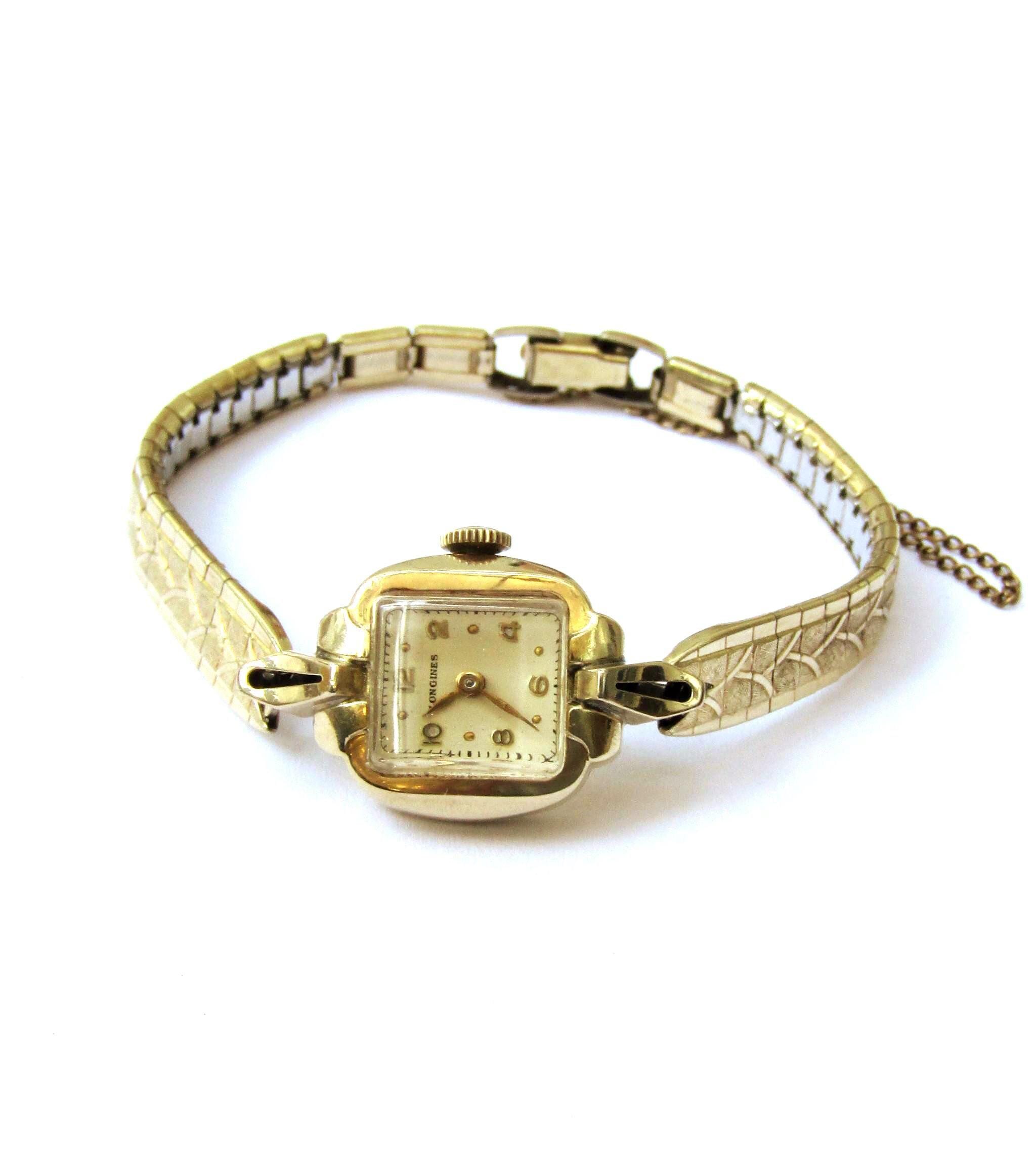 Vintage 1940\'s‎ Longines Women\'s Mechanical Wrist Watch Case 10kt Gold Works 1940 Vintage Longines 10k Yellow Gold Filled Case with Rose  main image 3
