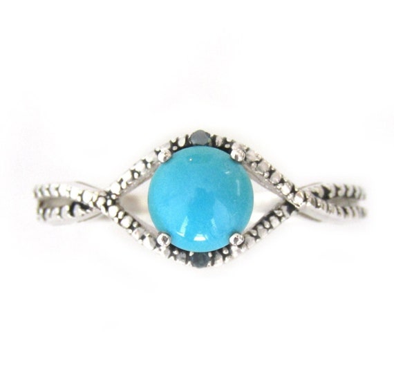 TURQUOISE DIAMOND STERLiNG RING Vintage Sterling … - image 1