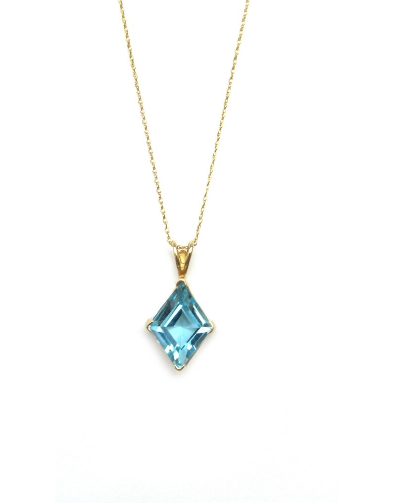 BLUE TOPAZ NECKLACE ViNTAGE 14k Solid Yellow Gold 22 mm | Etsy