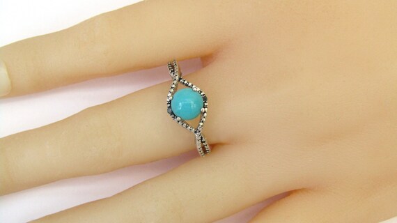 TURQUOISE DIAMOND STERLiNG RING Vintage Sterling … - image 2