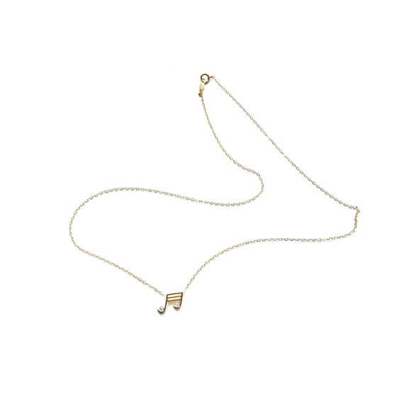 EiGHTH NOTE DiAMOND 14K GOLD NECKLACE 14K Solid Y… - image 4