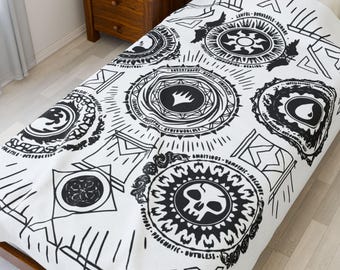 Magic The Gathering Inspired Mana Symbols Blanket TCG Gamer Gift Arcane Fantasy Throw MTG Style Cozy Velveteen Plush Blanket 30x40, 60x80