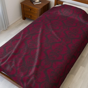 Hazbin Hotel Inspired Wall Paper Burgundy Velveteen  Plush Blanket Victorian Damask Pattern Alastor Radio Demon Vox