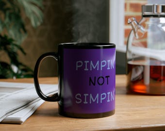 Hazbin Hotel Inspired 'Pimpin' NOT Simpin' Valentino Mug Alastor Charlie Vox Funny Coffee Mug 11oz Black Purple