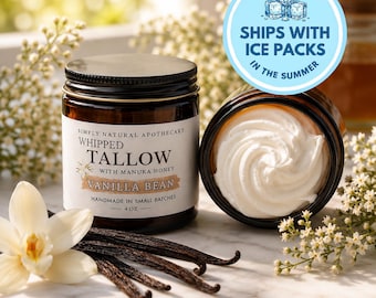 Manuka Honey Tallow Face Cream - Vanilla - Body Butter Natural Whipped Grass-Fed Beef Moisturizer