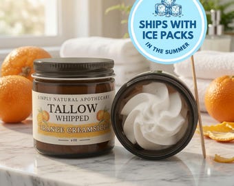 Tallow Face Cream & Body Butter, All Natural Whipped Grass-Fed Beef Tallow Skin Moisturizer Balm, Organic Hand Cream, Orange Vanilla
