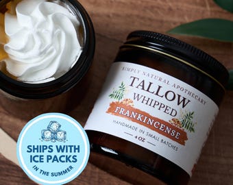 Tallow Face Cream & Body Butter All Natural Whipped Grass-Fed Beef Tallow Skin Moisturizer Balm, Organic Hand Cream, Frankincense
