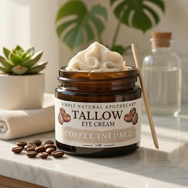 Tallow Coffee Infused Eye Cream, Whipped Balm Caffeine Under Eye Care, Moisturizer w/ Rosehip