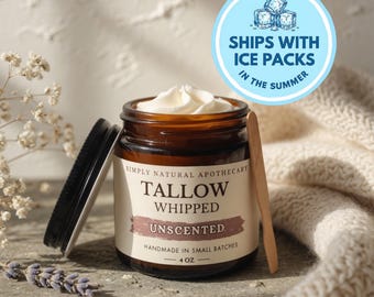 Tallow Face Cream & Body Butter, All Natural Whipped Grass-Fed Beef Tallow Skin Moisturizer Balm, Organic Hand Cream, Unscented