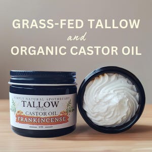 Tallow and Castor Oil Face Cream, All Natural Whipped Grass-Fed Beef Tallow Skin Moisturizer Balm, Organic Hand Cream, Frankincense