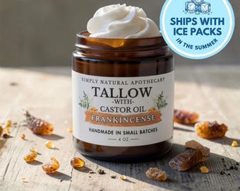 Tallow and Castor Oil Face Cream, All Natural Whipped Grass-Fed Beef Tallow Skin Moisturizer Balm, Organic Hand Cream, Frankincense