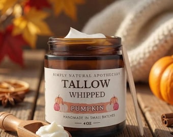 Tallow Face Cream & Body Butter - Pumpkin Pie - All Natural Whipped Grass-Fed Beef Tallow Skin Moisturizer Balm, Organic Hand Cream 4 oz
