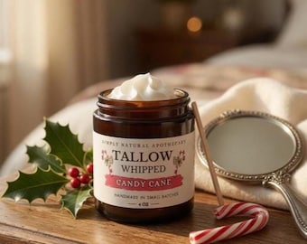 Tallow Face Cream - Peppermint - Christmas - All Natural Whipped Grass-Fed Beef Tallow - Skin Moisturizer Balm, Organic Hand Cream