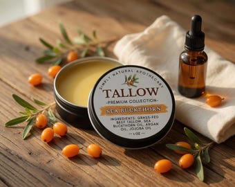 Tallow Face Cream with Sea Buckthorn Oil, Argan Oil & Jojoba – Organic Moisturizer, Dry Skin Balm