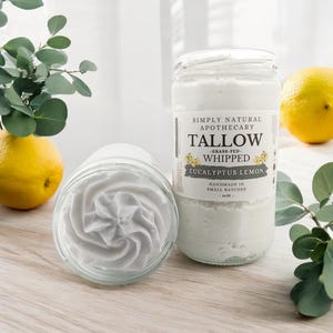 Tallow Face Cream & Body Butter, Natural Whipped Grass-Fed Beef Tallow Skin Moisturizer Balm, Organic Hand Cream, Eucalyptus Lemon