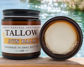 Tallow Mineral Sun Balm, SPF 30+, Natural Organic Sunscreen, Grass-Fed Beef Tallow, Non-Nano Zinc Oxide, Non-Toxic & Chemical Free,4oz