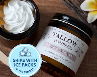 Tallow Face Cream & Body Butter, Vanilla, All Natural Whipped Grass-Fed Beef Tallow Skin Moisturizer Balm, Organic, Pure Botanical Extract