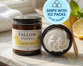 Tallow Face Cream & Body Butter, All Natural Whipped Grass-Fed Beef Tallow Skin Moisturizer Balm, Organic Hand Cream, Lemon Citrus