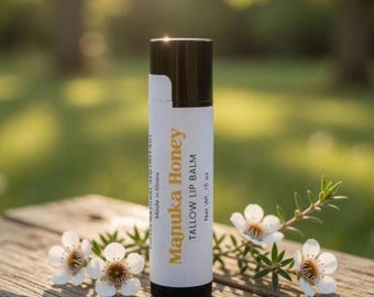 Tallow Lip Balm Manuka Honey for Moisturizing Lips, Organic Grass-Fed Beef Tallow, Beeswax, Convenient Twist-up Tube