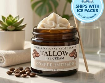 Tallow Coffee Infused Eye Cream, Whipped Balm Caffeine Under Eye Care, Moisturizer w/ Rosehip
