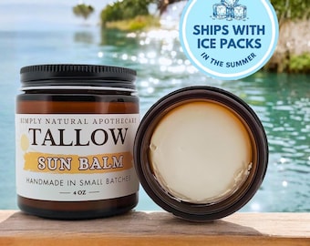 Tallow Mineral Sun Balm, SPF 30+, Natural Organic Sunscreen, Grass-Fed Beef Tallow, Non-Nano Zinc Oxide, Non-Toxic & Chemical Free,4oz