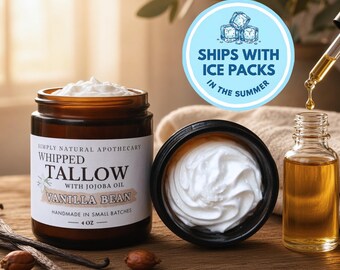 Whipped Vanilla Tallow Face Cream with Jojoba Oil - Grass-Fed Beef - Natural Skin Moisturizer