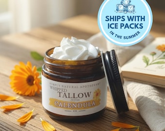 Tallow Face + Body Cream w/ Calendula Infused Oil - Whipped Grass-Fed Beef Tallow - Clean Ingredients - Non Toxic