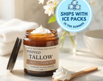 Tallow Face Cream with Jasmine & Chamomile - Body Butter - Whipped Grass-Fed Beef Tallow Skin Moisturizer